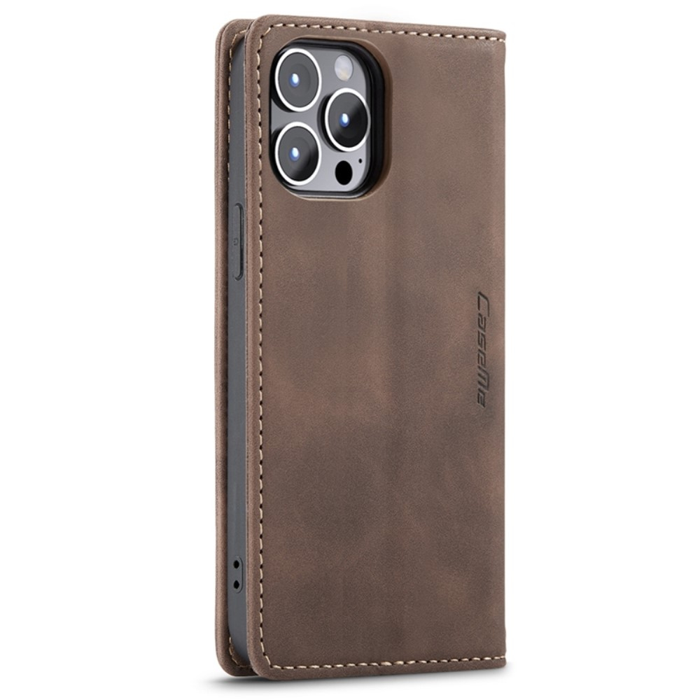 iPhone 14 Pro Leder Tasche Flip Wallet Etui mit Kartenfächern - Braun
