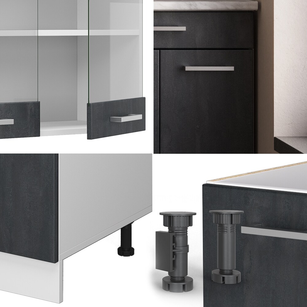 Vicco Singleküche R-Line 140 cm Schwarz Beton Weiß mit Arbeitsplatte Anthrazit