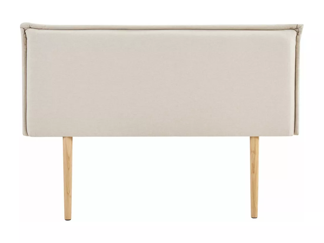 Tête de lit ISANDRE 140 rembourrée, En tissu polyester pour lit 140 cm, Sur pieds en bois, Écru