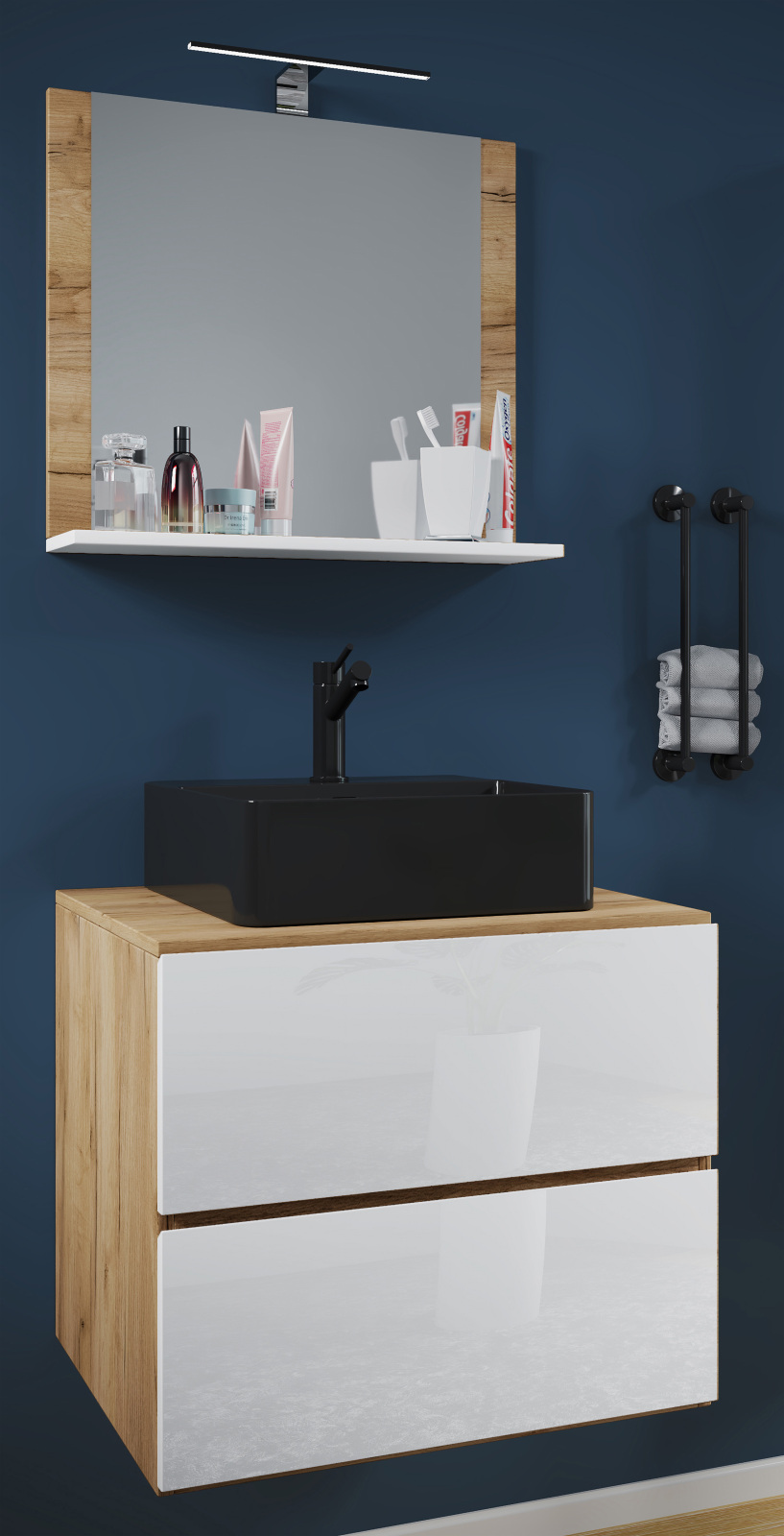 3-teiliges Badmöbel-Set LENDAS BL - Honig Eiche - weiß - 60 cm breit