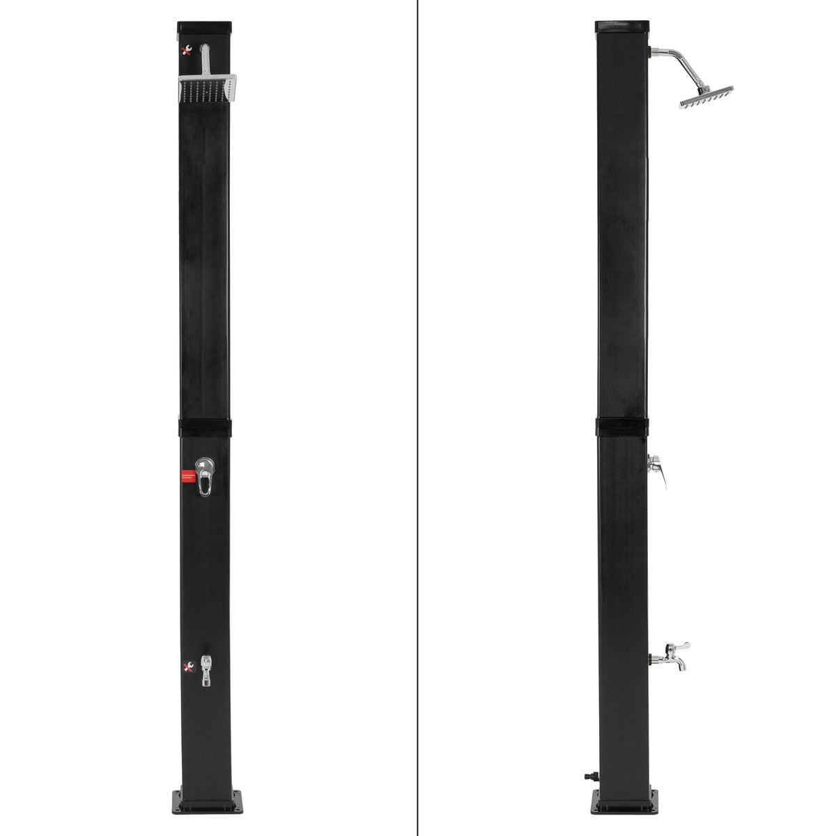 ML-Design Solar Douche 40 L 217cm Rechthoekig met Voetdouche en Regendouchekop, Zwart, Warm Water, tot 60°C zonder Stroomaansluiting, met Tuinslangaansluiting, Solar Tuindouche Buitendouche Zwembaddouche
