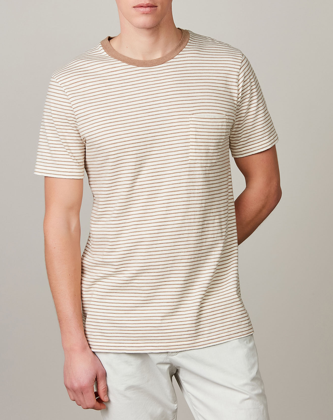 Hartford T-Shirt Pocket Crew Stripe craie/camel