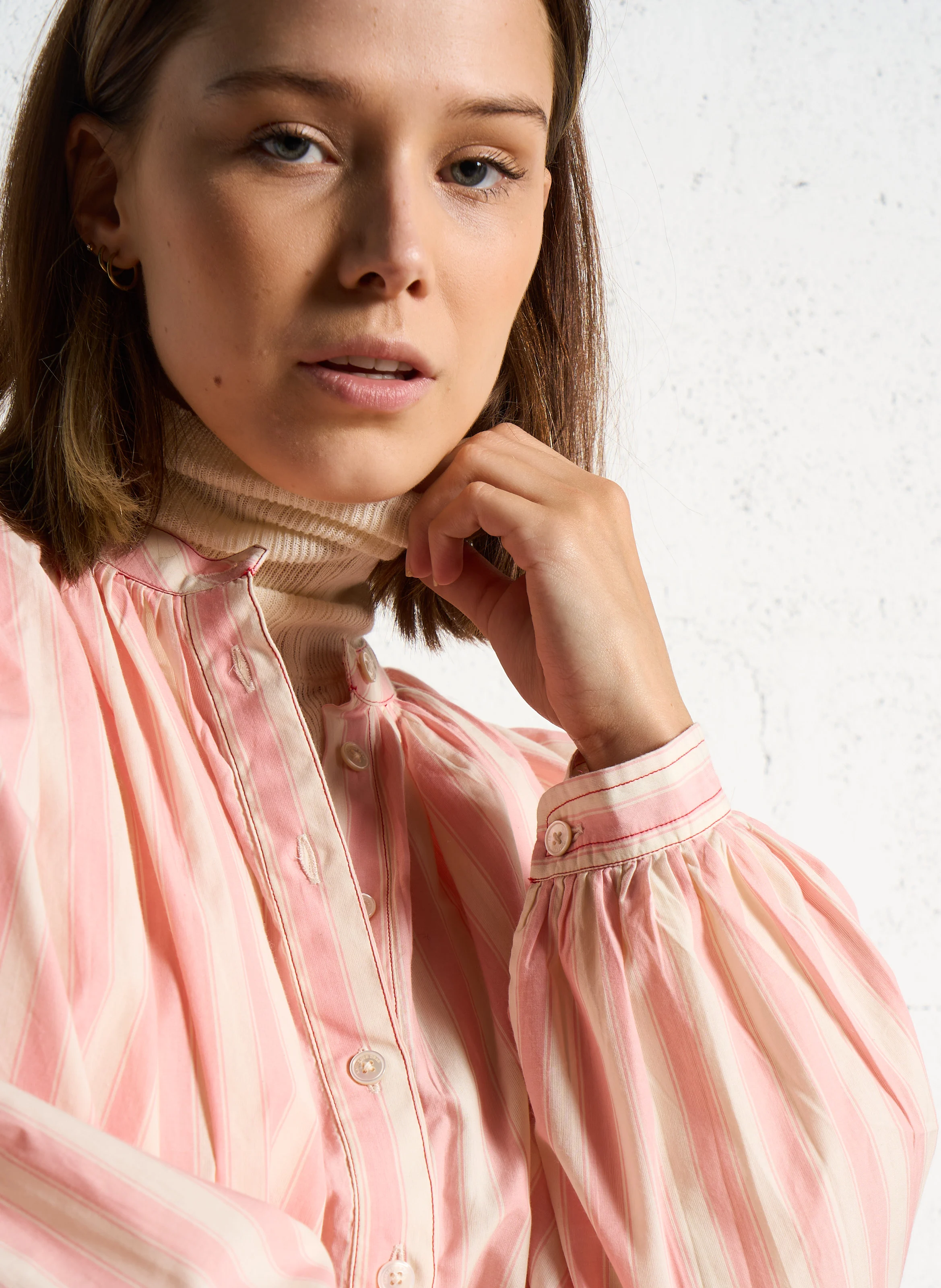 POPPY - Chemise ample col mao en coton | Rose