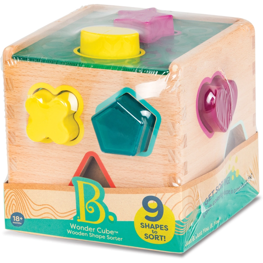 B.TOYS B. Wonder Cube - Bunter Steckspiel-Würfel aus Holz mit 9 verschiedenen Formen Mehrfarbig