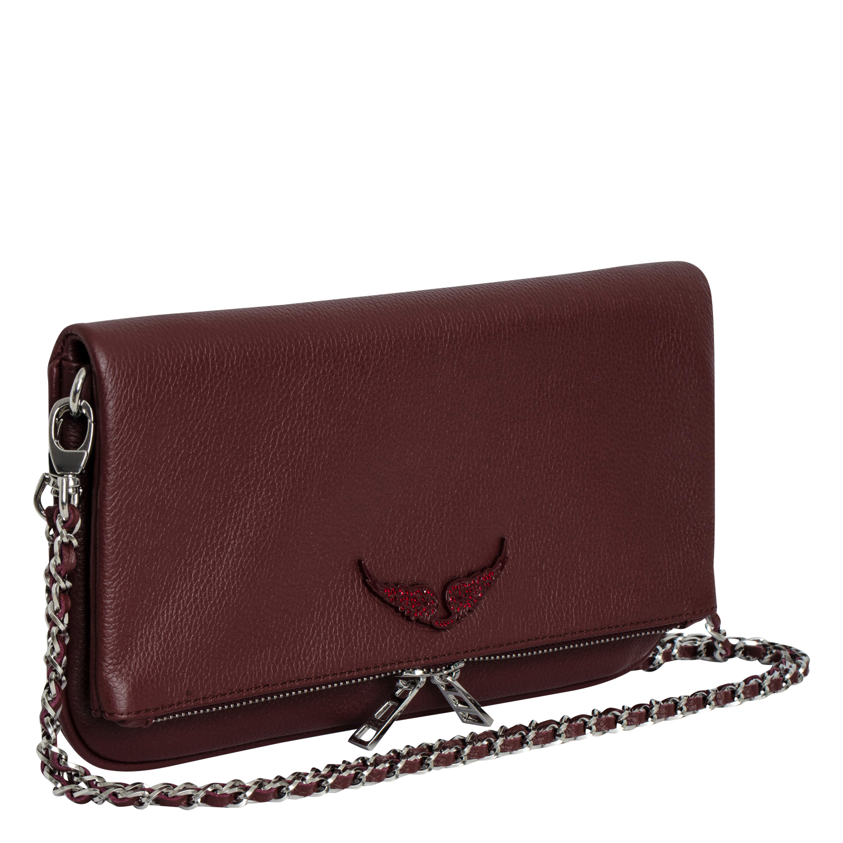 ROCK - Pochette en cuir chaînes en métal | Rouge