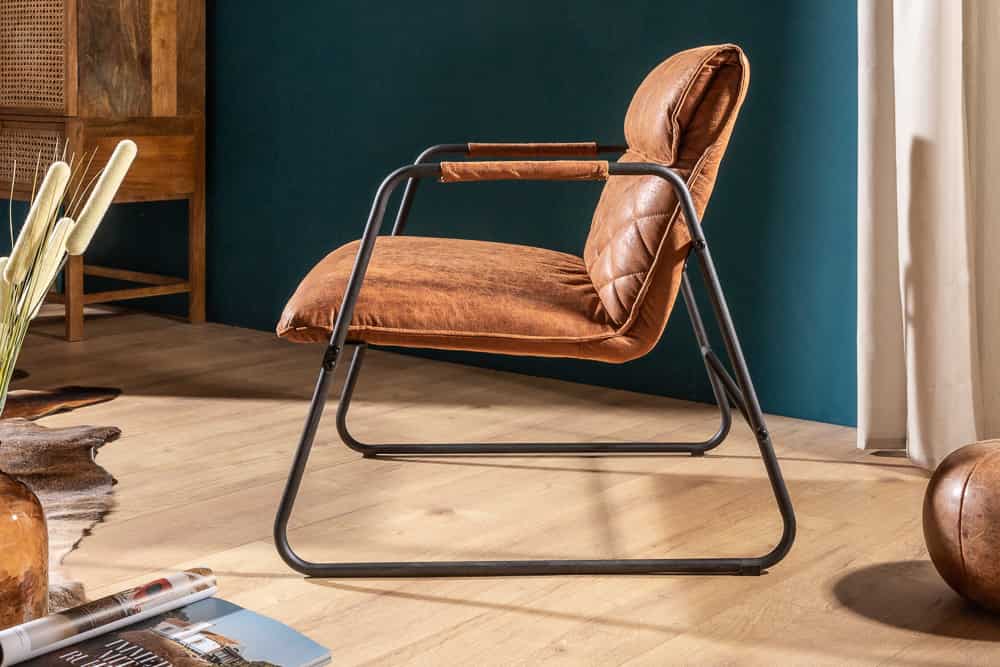 Retro Lounge Sessel MUSTANG LOUNGER antik hellbraun mit Ziersteppung