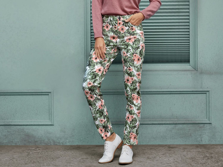 Smalle broek van een katoenmix met hoge taille