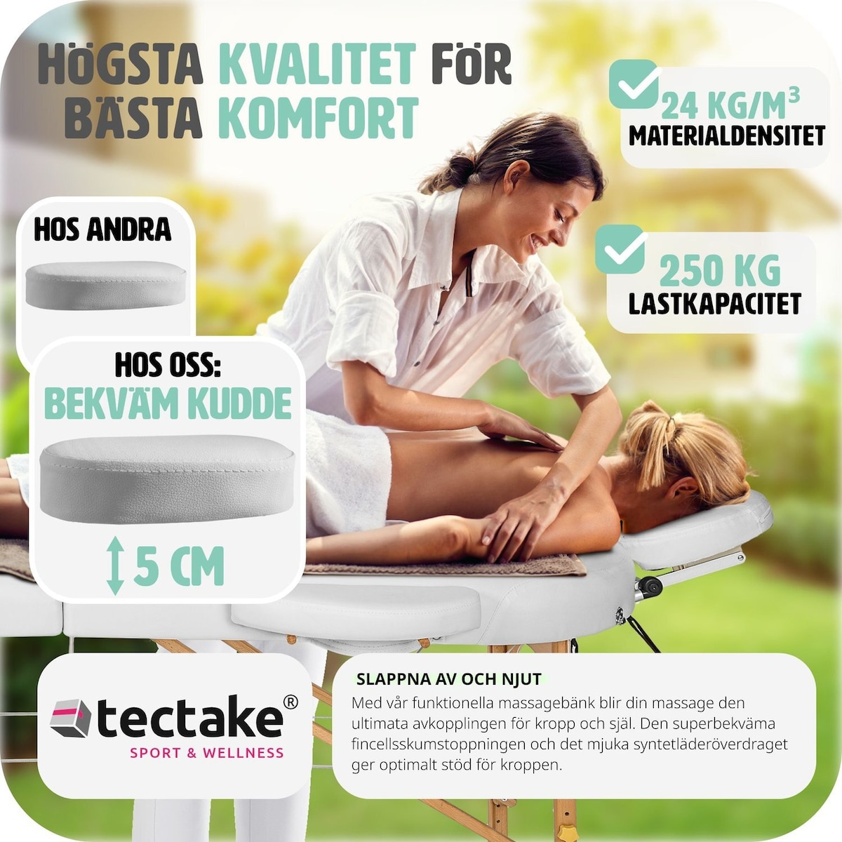 3-sone Massasjebenk oval, 5 cm polstring - hvit