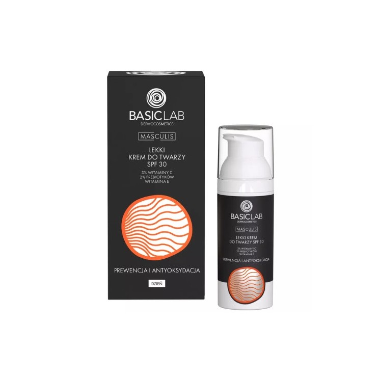 BasicLab Masculis light Gezichtscrème SPF30 Preventie en antioxidant 3% Vitamine C en 2% Prebiotica 50 ml