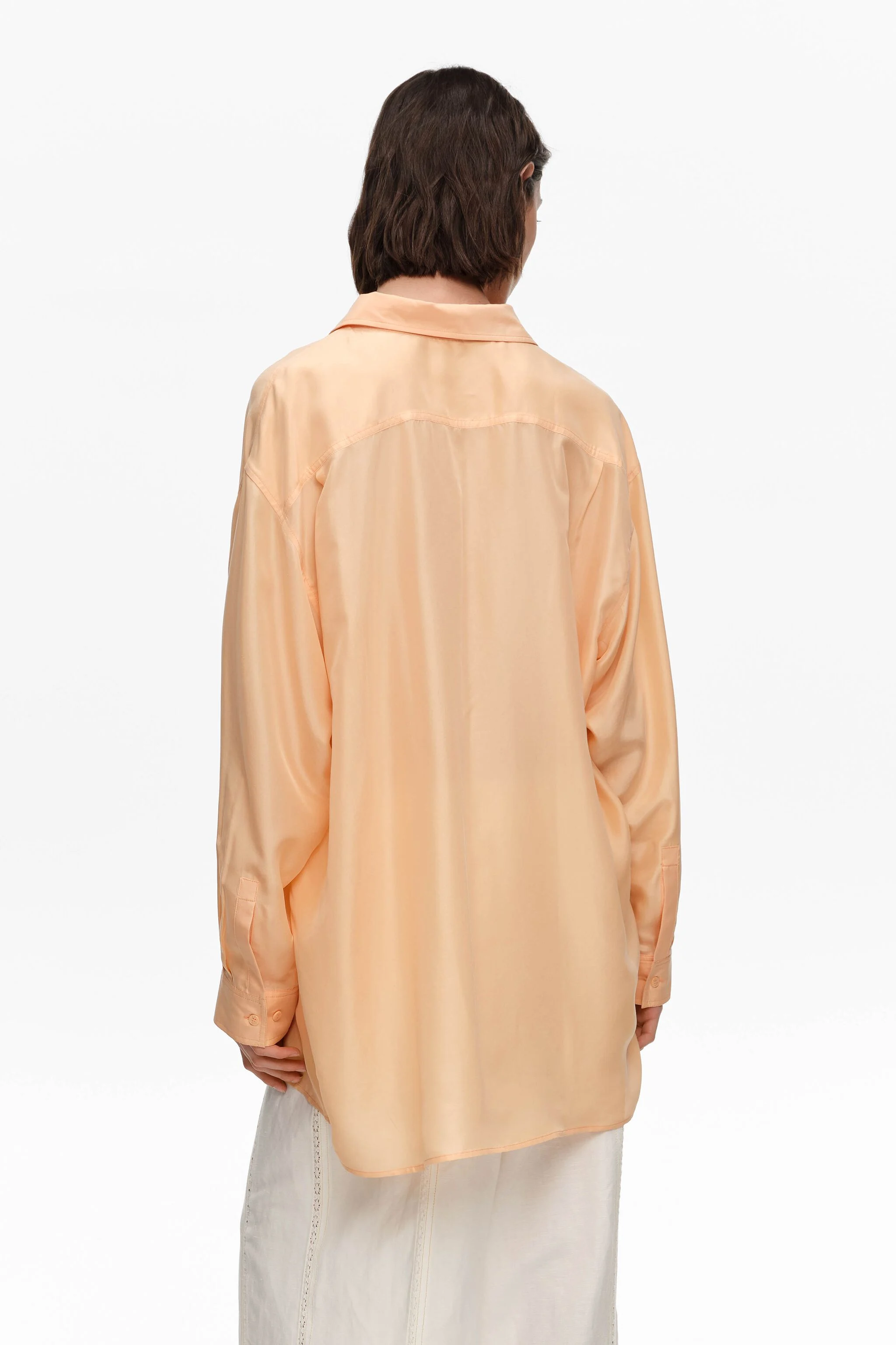 Camisa oversized de seda laranja claro