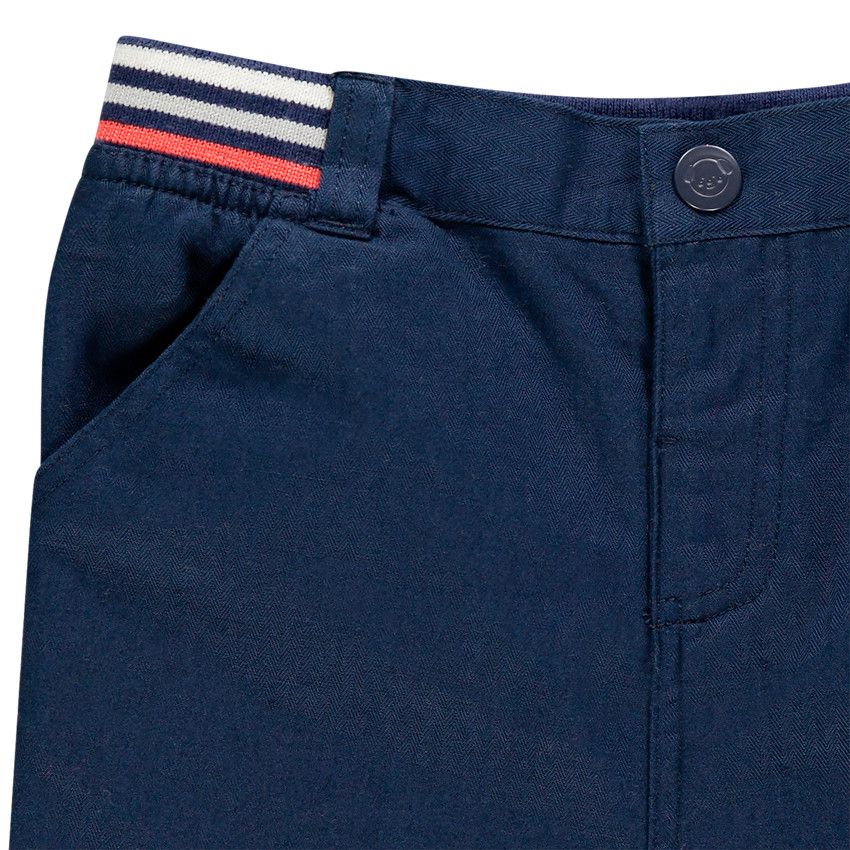 Pantalon en coton et lin à taille élastiquée rayée - Bleu marine