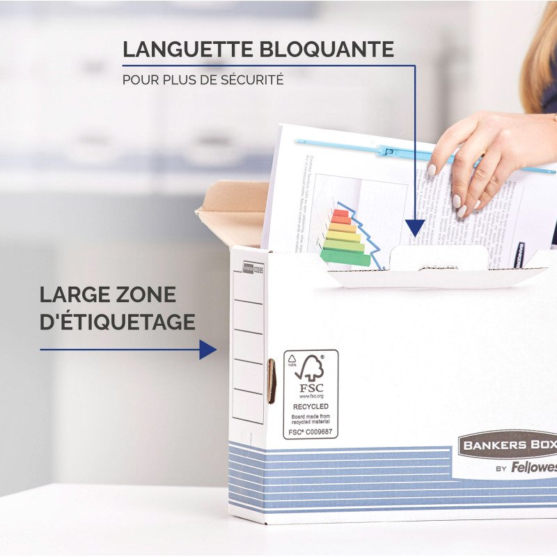Boîte archives carton automatique Bankers Box by Fellowes - Dos 20 cm - Bleue
