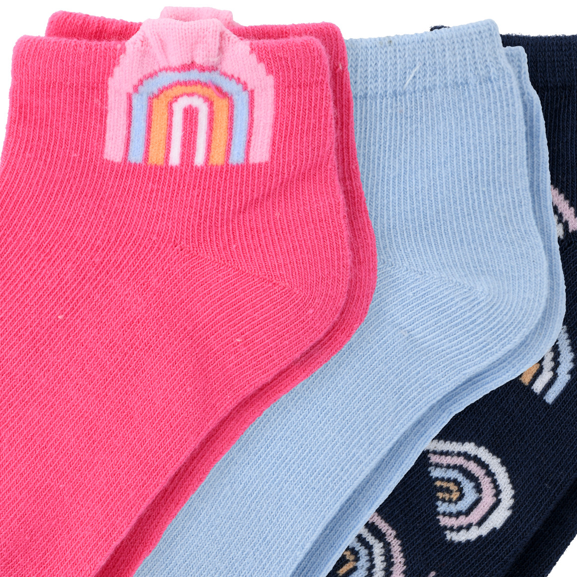 Topolino 3 Paar Mädchen Sneaker-Socken mit Regenbögen pink / hellblau / dunkelblau