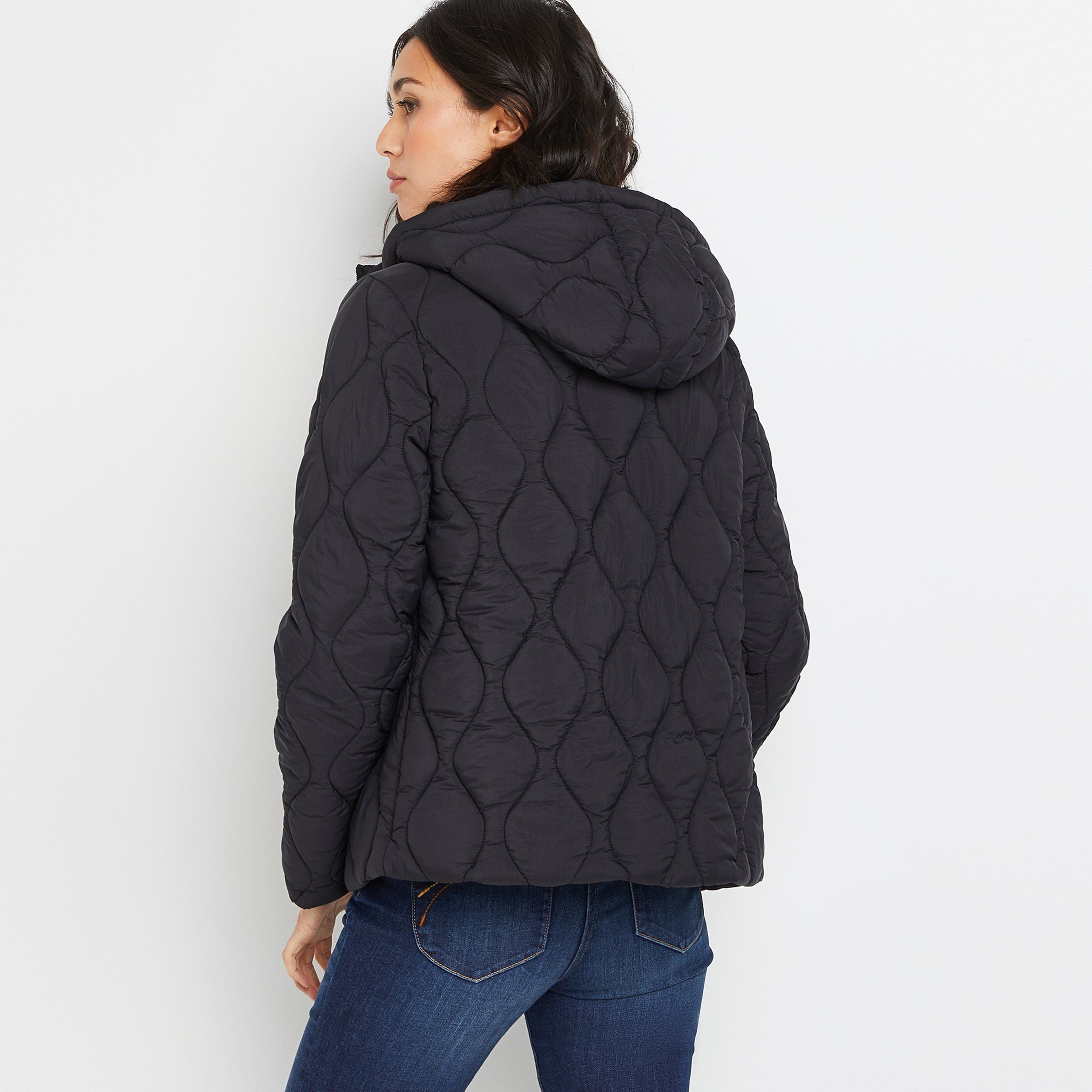 Doudoune courte à capuche femme - NOIR
