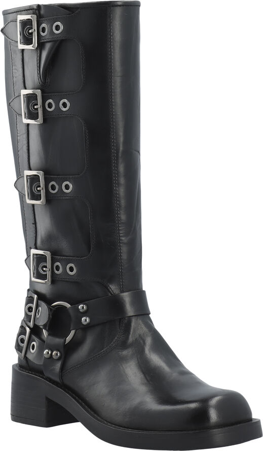 Bianco BIAHARPER Buckle Biker Boot Pull Up Leather Black