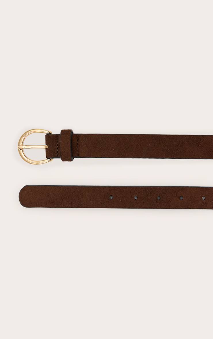 Chocolat Ceinture Fine En Faux Suède Avec Boucle Croissant Dorée