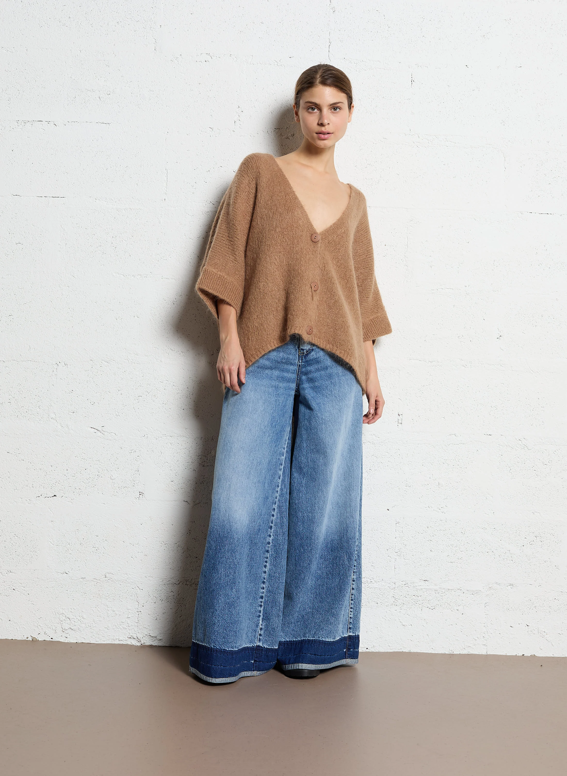 Pantalon large en denim | Bleu