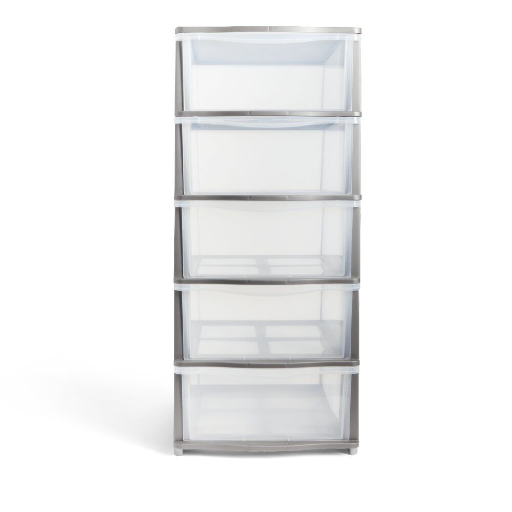 Tour de rangement 5 tiroirs plastique gris 37x27xH103cm
