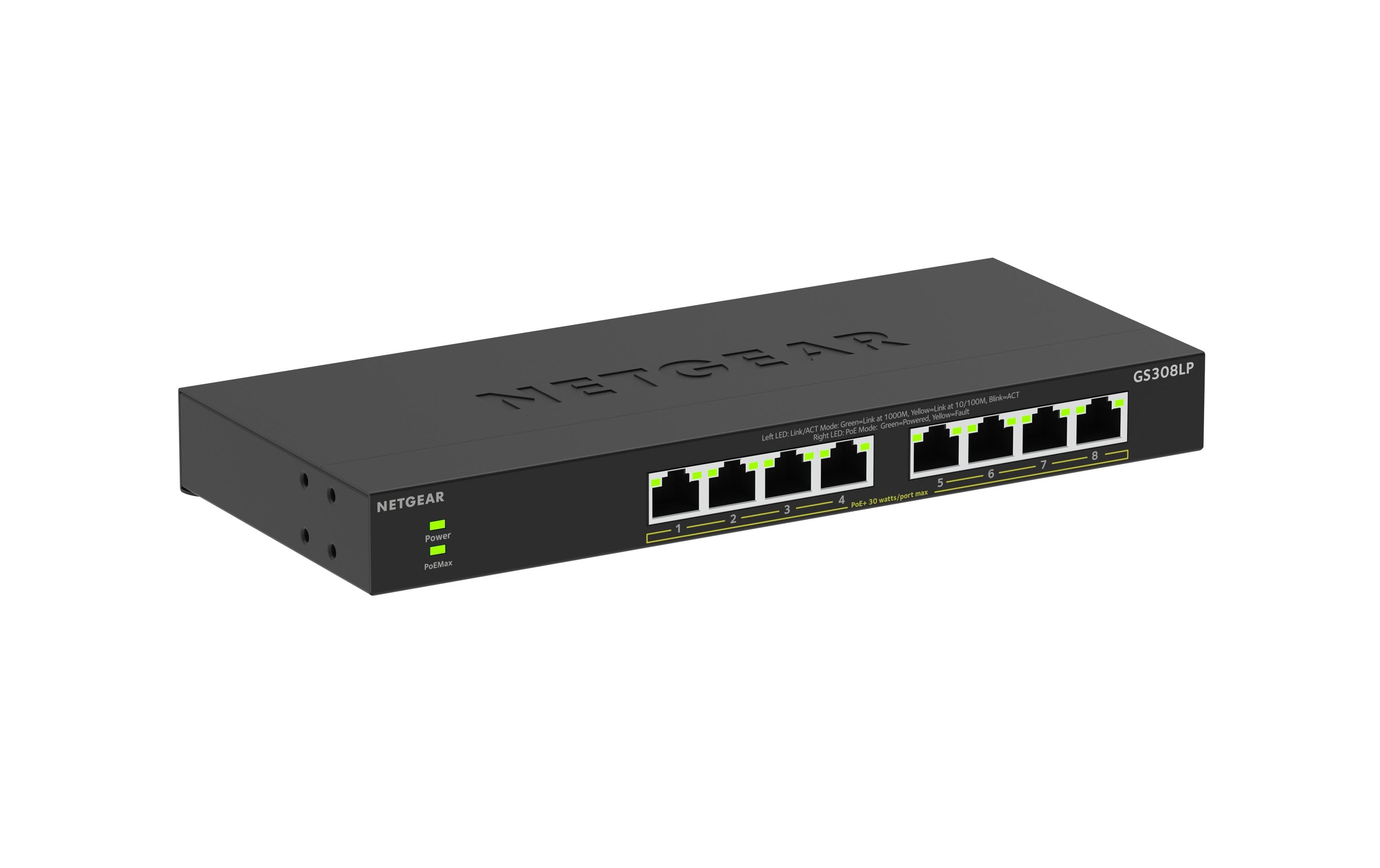 PoE+ Switch GS308LP 8 PortNetgear 8-Port Gigabit Ethernet PoE+ Unmanaged Switch (60W) (GS308LP)