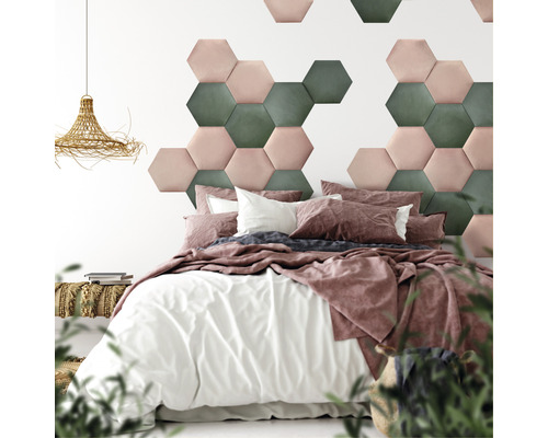 Riviera Hexagon wandkussen, donkergroen, fluweellook, 29 x 34 cm