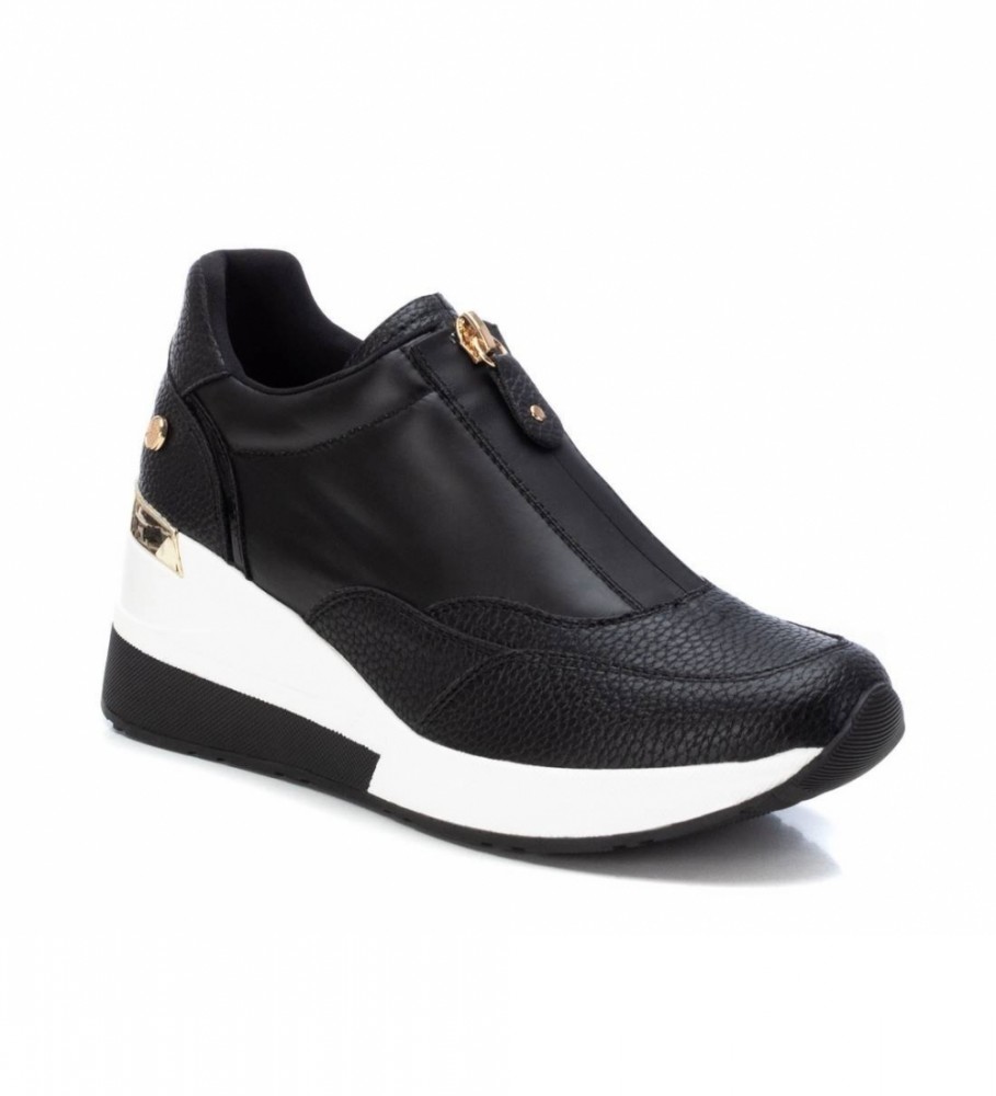 Tênis Xti Preto com Zíper - Salto Anabela de 6cm -