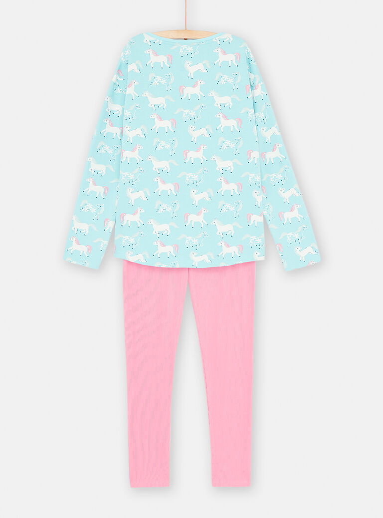 Pyjama bleu océan et rose à imprimé licorne pour enfant