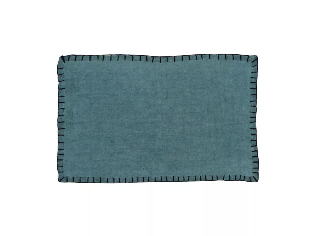 Now's Home - Lot De 4 Sets De Table Lin Bleu Surpiqure Noire 45x30cm Palerme