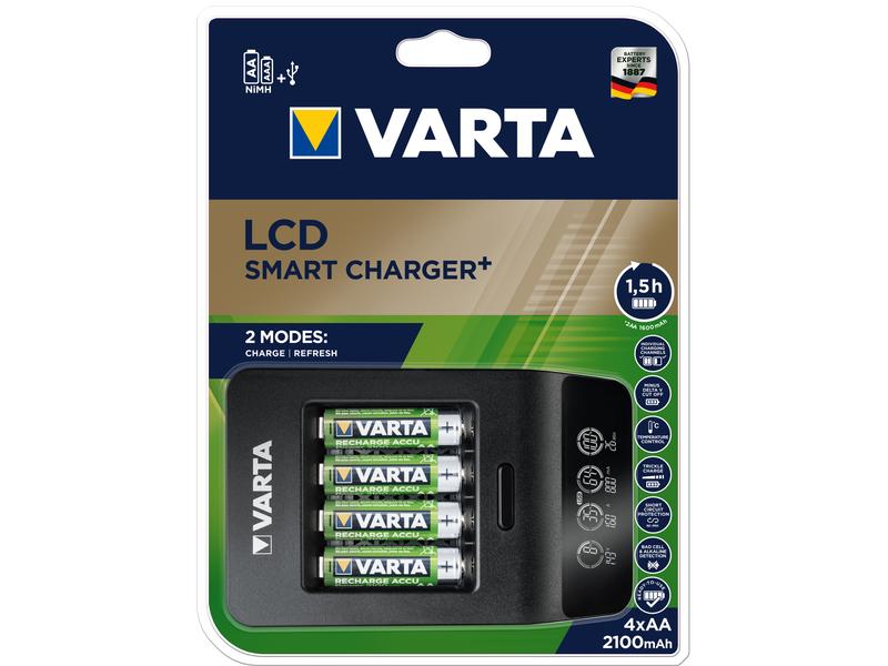 Varta Ladegerät LCD Smart Charger    4x AA 2100 mAh Ladegerät mit Einzelschachtladung und USB-Ladeanschluss