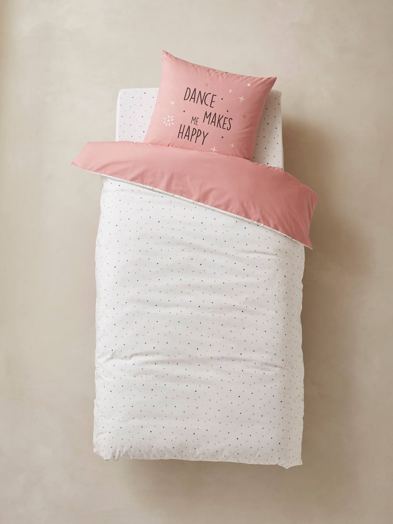 Conjunto de capa de edredom e fronha infantil Entrechat, rosa médio, liso com estampas.