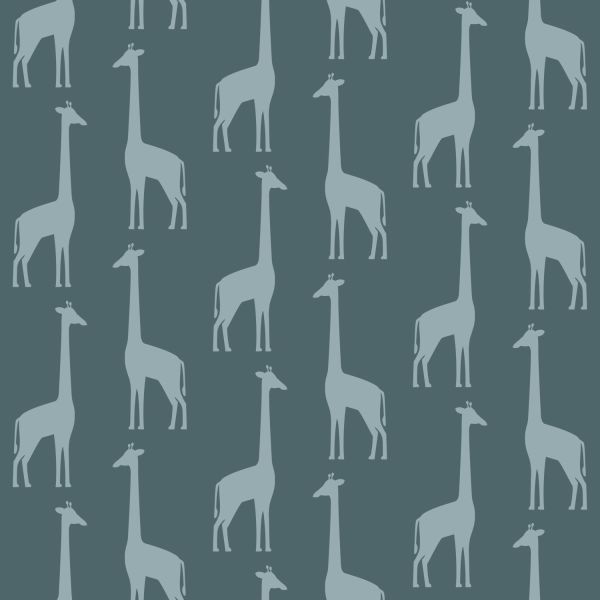 Estahome Giraffen Behang - 0,53 x 10,05 m - Vergrijsd Donkerblauw