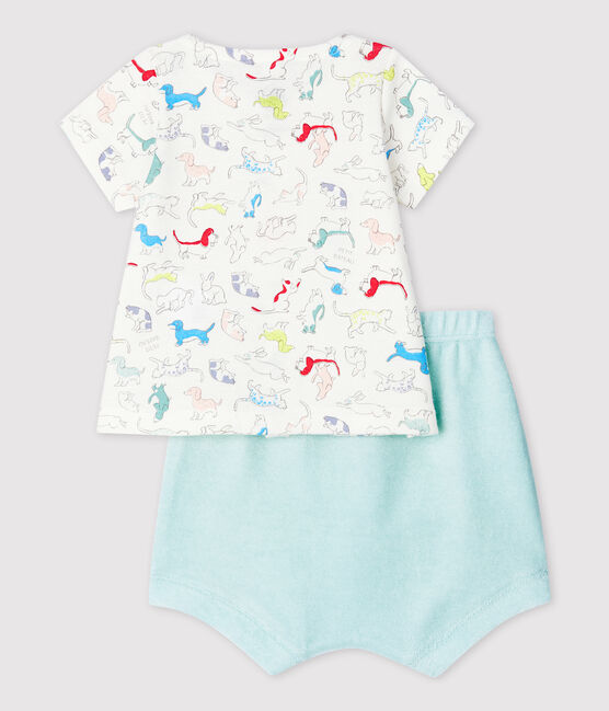 Ensemble 2 pièces chiots colorés bébé en bouclette éponge et en coton biologique