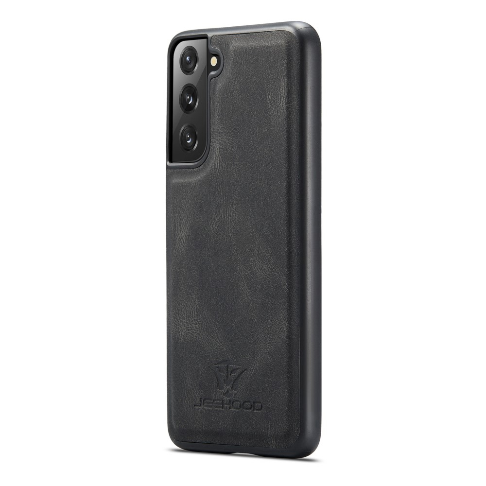 2in1 Samsung Galaxy S21 FE 5G Leder Hülle Wallet   Magnetisches Kreditkartenfach - Schwarz