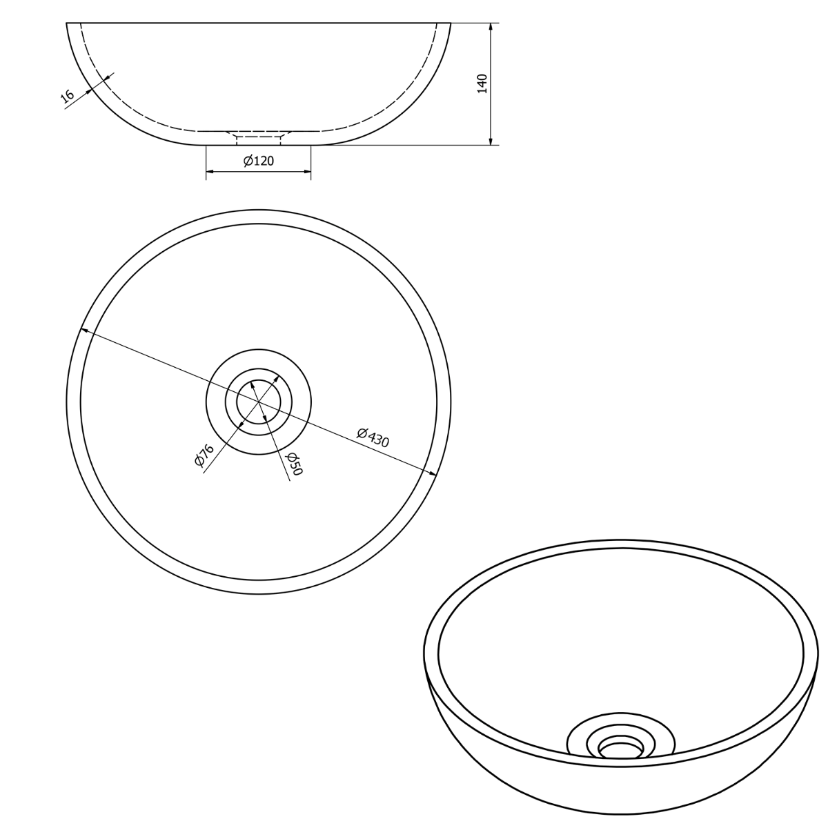 Sapho Attila keramische design waskom 42.5cm koper