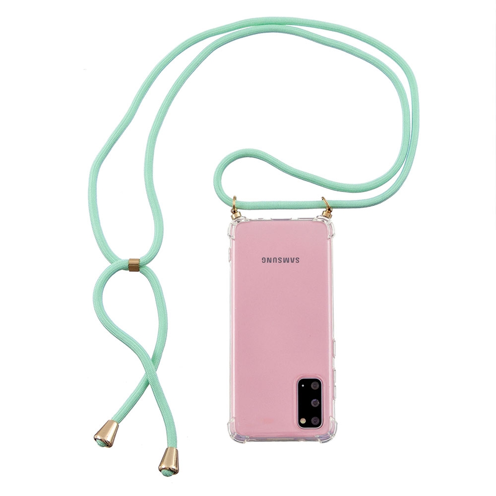 Samsung Galaxy S20 / S20 5G Necklace Gummi Hülle Air Cushion Fallschutz   Handykette (150cm) - Türkis / Gold