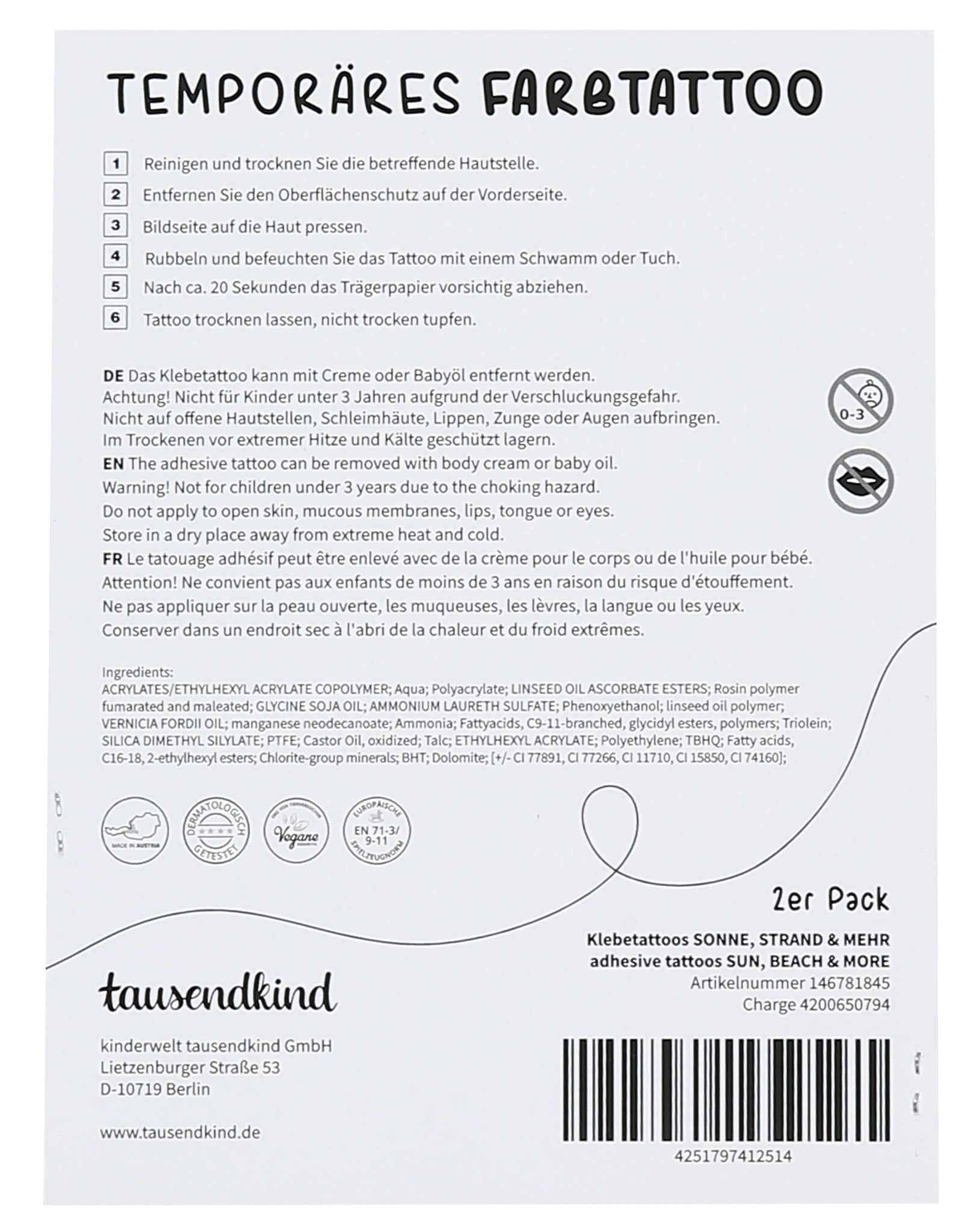 Klebetattoos SONNE, STRAND & MEHR 2er Pack