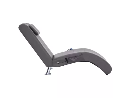 Chaise longue de massage avec oreiller gris similicuir