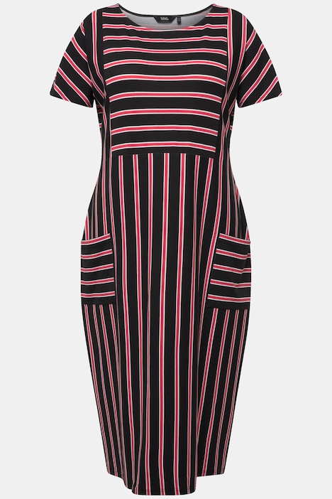 Jersey-Midikleid, Streifen, Oversized, Rundhals, Halbarm