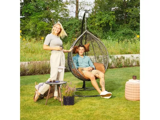 HOME DELUXE - Chaise suspendue CIELO - gris, hauteur 200 cm - avec cadre, coussins d'assise et de dossier I chaise suspendue en polyrotin balançoire de jardin panier suspendu