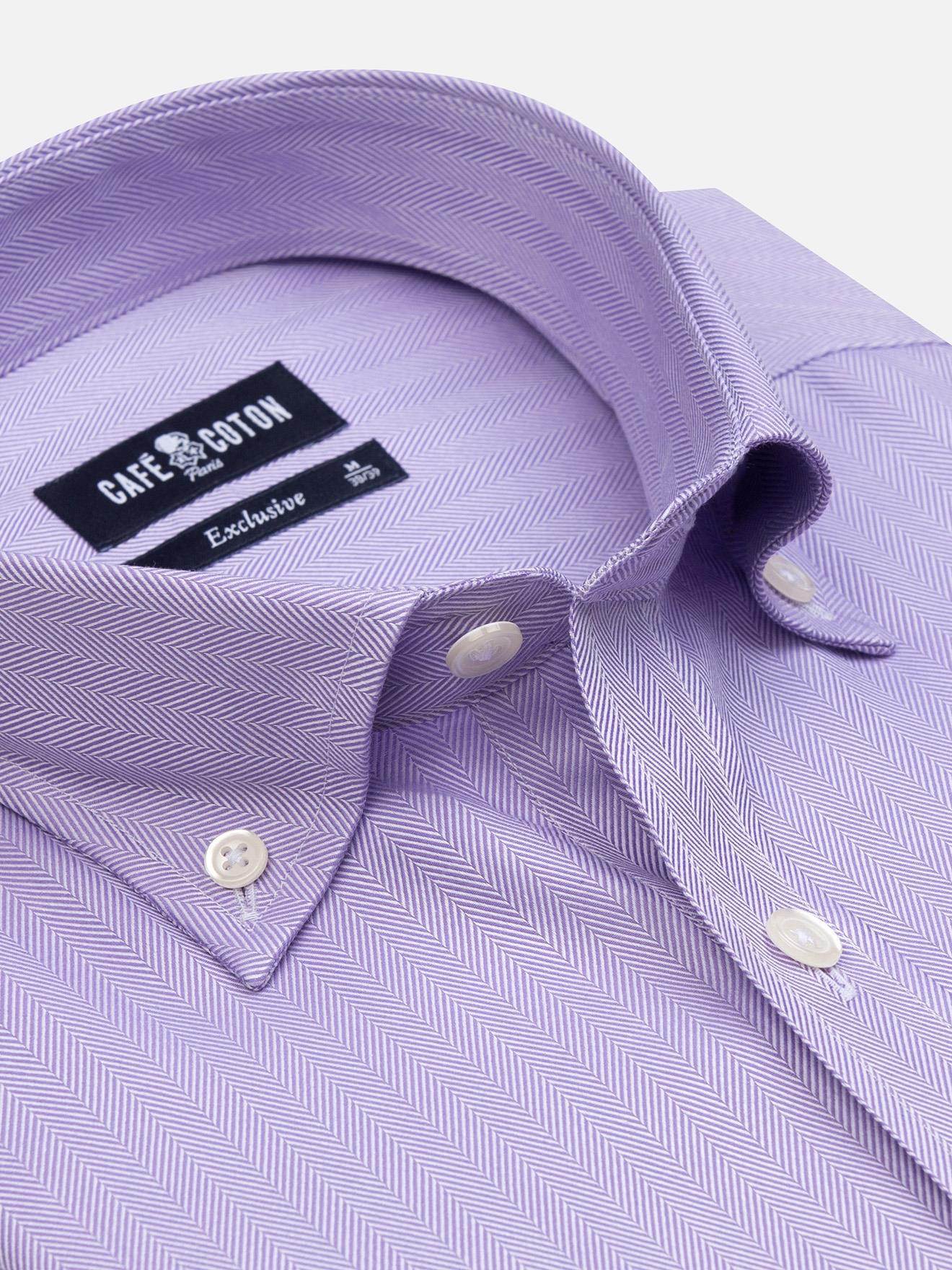 Chemise cintrée en chevron parme  - Col boutonné