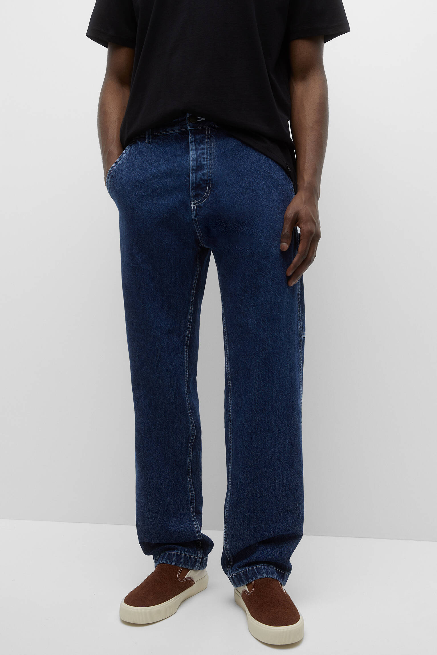 CALÇA JEANS BÁSICA DE CARPINTEIRO - AZUL MÉDIO