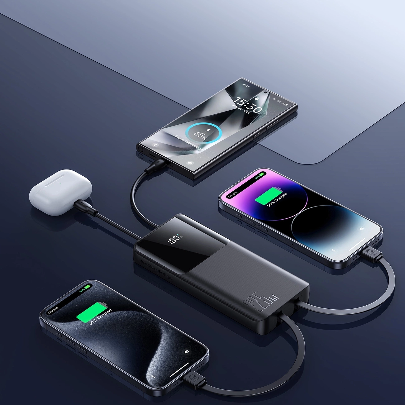 (22.5W) 10000mAh USB A / USB C Powerbank Power Delivery Ladegerät inkl. USB C / Lightning Ladekabel mit LED Anzeige (JR-PBF19) - Schwarz