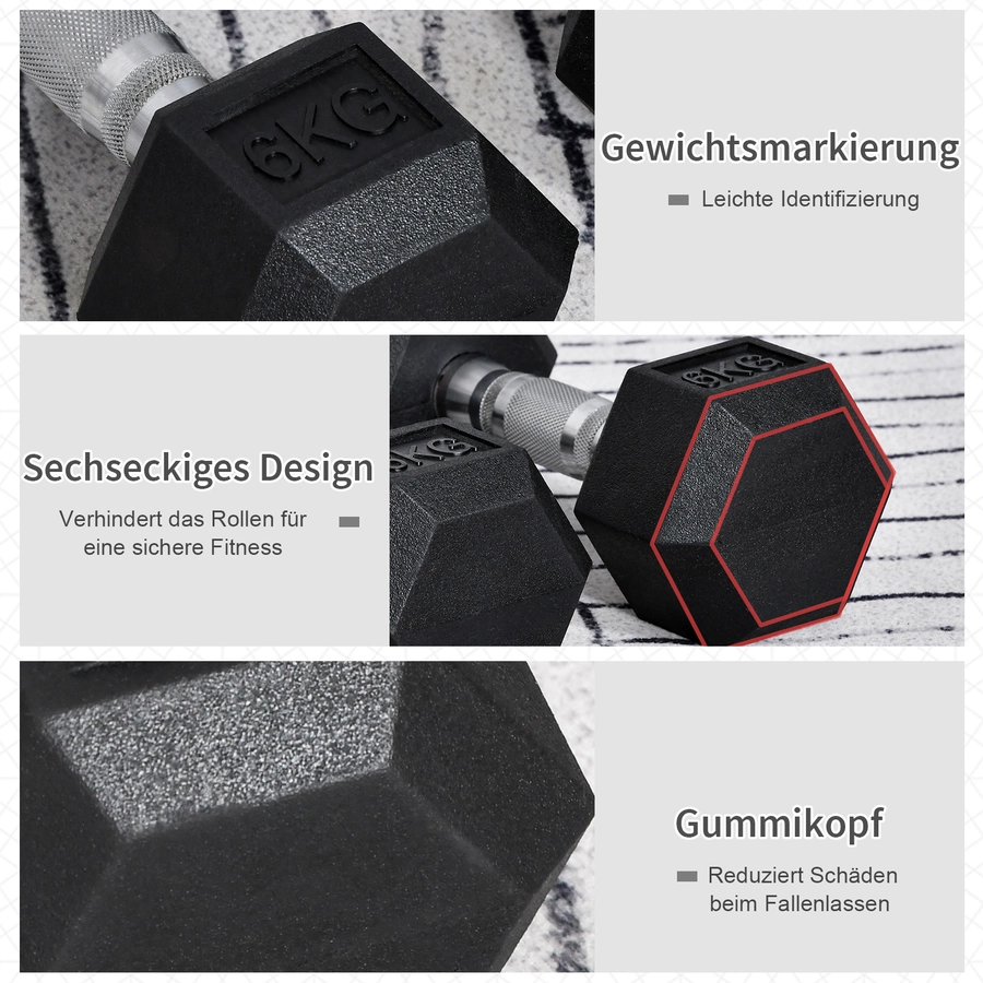 HOMCOM Kurzhantel 2er Set in Hexagon Form schwarz, silber
