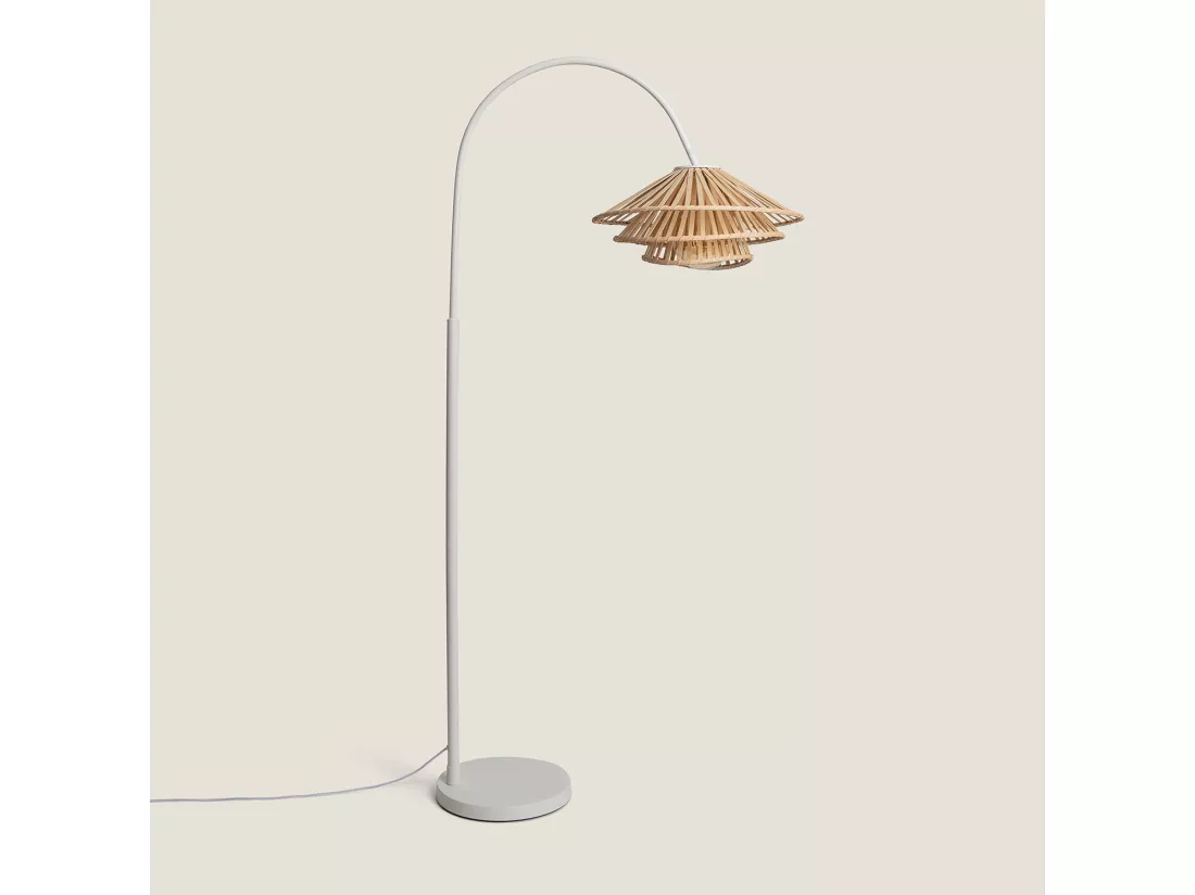 Lampadaire Métal et Bambou Ailén Blanc