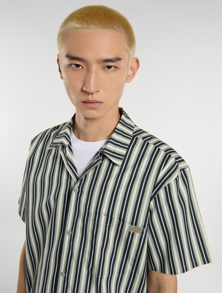 Dickies Multi Stripe Work Shirt SS Iceberg Green
