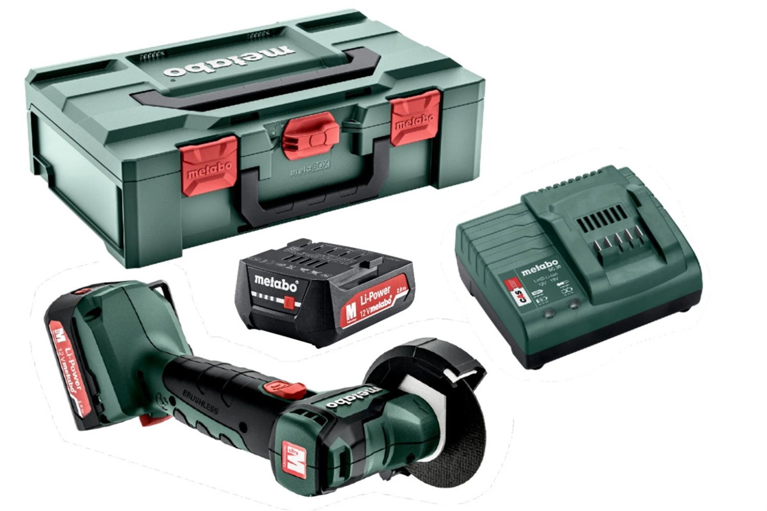Metabo PowerMaxx CC 12 BL 12V accu haakse slijper set (2x 2,0Ah) in MetaBOX - 76 mm