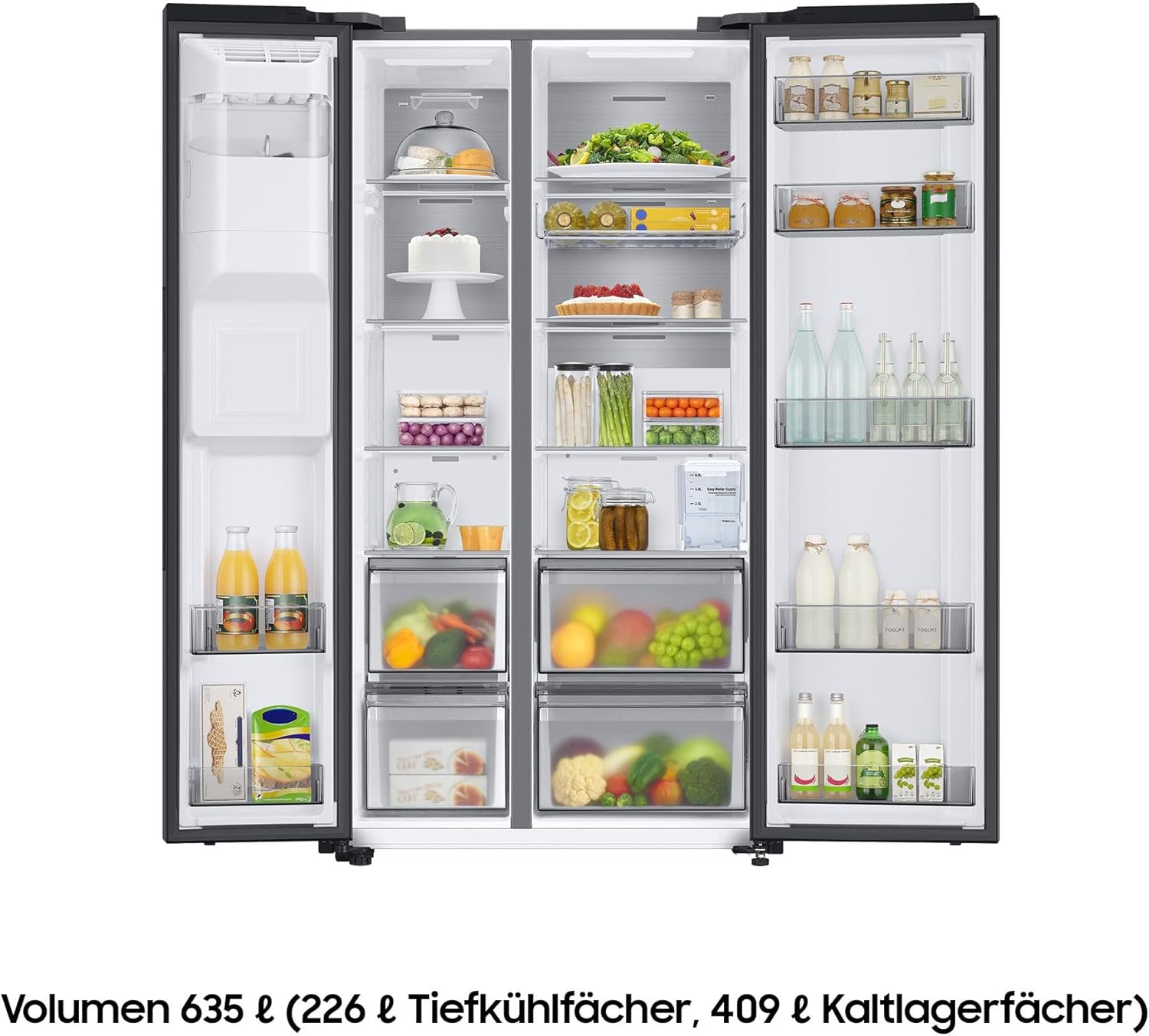 Samsung Side-by-Side-Kühlschrank mit Gefrierfach, 178 cm, 635 l, AI Energy Mode, Wasser- und Eisspender, No Frost+, Premium Black Steel, RS6GA854CB1/EG
