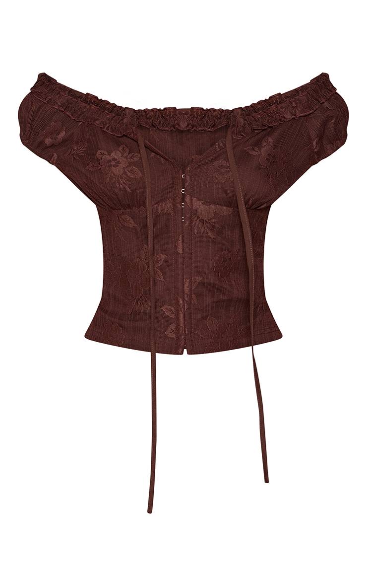 Chocolat Ensemble Haut Fleuri À Épaules Dénudées Avec Fermeture À Crochets