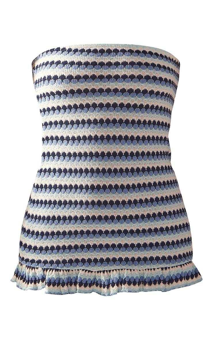 Bleu Haut Bandeau Au Crochet À Rayures Coordonné