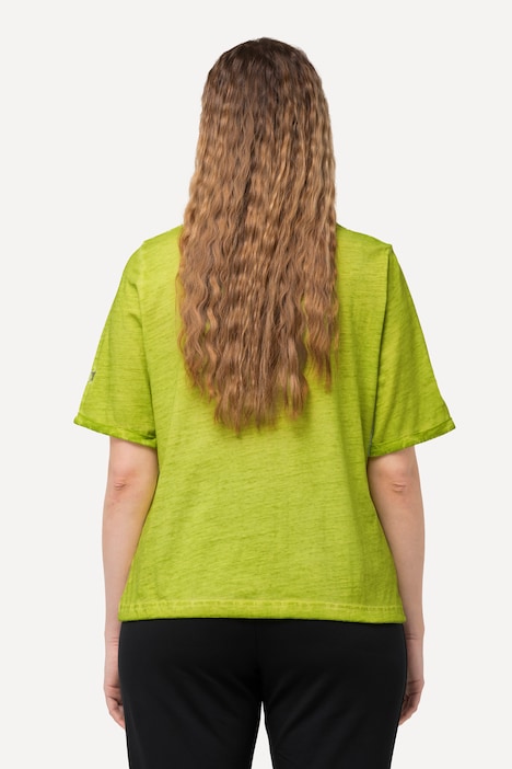 T-Shirt, Metallic-Stern, Saumband, Herzausschnitt, Halbarm