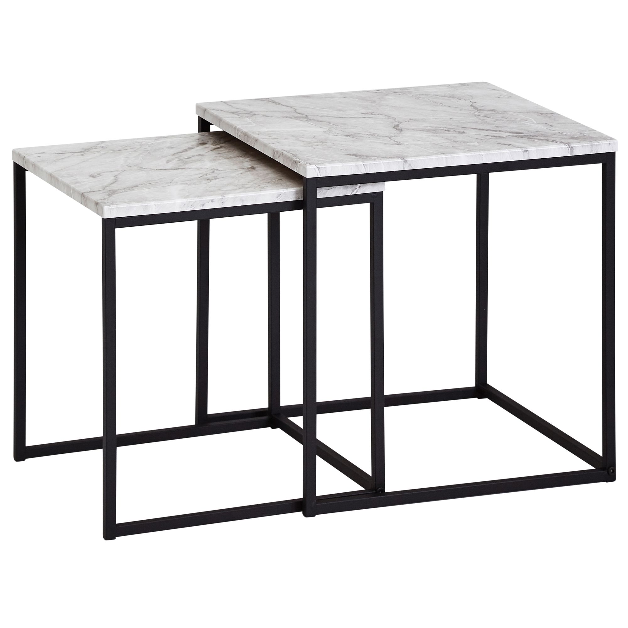 KADIMA DESIGN Marmor-Optik Beistelltisch Set, moderne Wohnzimmermöbel, robustes Metallgestell, 40x42,5x40 cm und 35x39,5x35 cm.